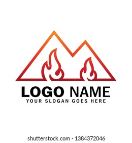Mountain logo with line style, volcano logo symbol, mountain fire logo vector, triangle mountain