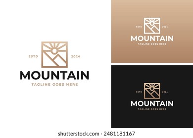 Logotipo de montaña con idea de Plantilla de Ilustración vectorial de diseño de concepto de lujo