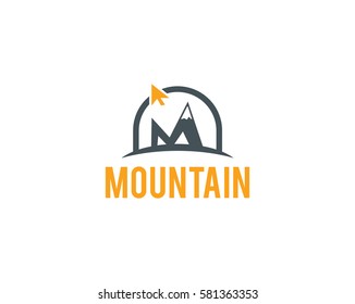 mountain logo, M logo, arrow logo vector template