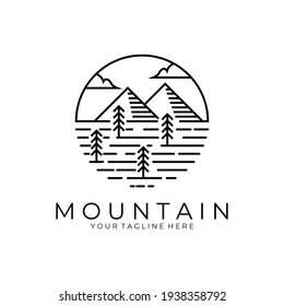 Mountain logo minimalist line art vector illustration design.