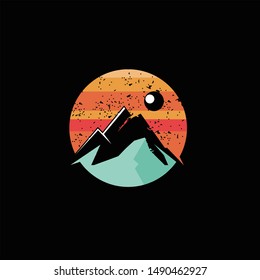 mountain logo modern simple round colorful, sunset illustration t shirt design idea