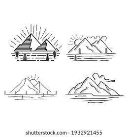 Berglogo und Mono-Line-Konzept. Design-Illustration