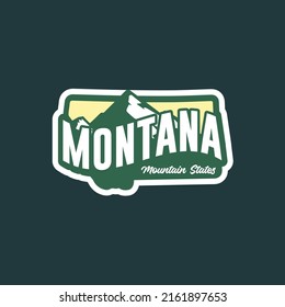 Logo de la montaña del mapa de Montana. Diseño de ilustraciones vintage de placa