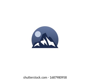 Mountain logo moon sun vector icon 