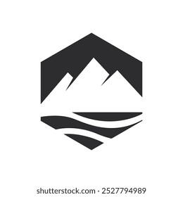 Montanha logotipo Natureza paisagem lago e vetor espaço negativo 