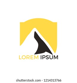 Mountain logo on a shield logo design. Mountain Logo Badge. mountain emblem logo