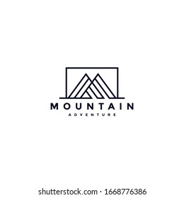 mountain logo - outline linear minimalist logo. illustration design of adventure, exploration, tourism business logo template vector