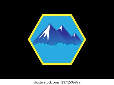 Logo de la montaña. Diseño del logo de la cumbre de montaña. Icono de aventura de senderismo al aire libre. Ilustración vectorial. Elemento de plantilla de diseño de logotipo de vectores planos pro.