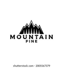 mountain logo with pines, cedar trees, outdoor adventure logo design template