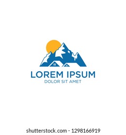 Mountain logo. Rocky mountain top peaks, camping outdoor adventure flat vector illustration 