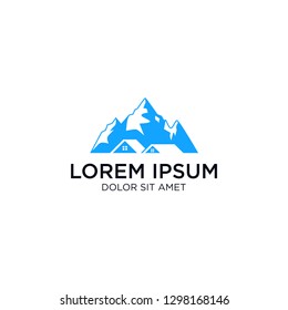 Mountain logo. Rocky mountain top peaks, camping outdoor adventure flat vector illustration 