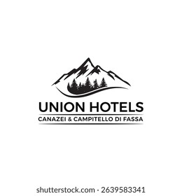 Mountain logo with rugged peaks, sun, and minimalist design, ideal for outdoor, adventure, or travel brands. Symbolizes resilience, nature, freedom, and bold exploration.
