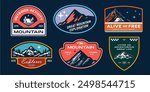 Mountain logo. set collection of vintage adventure badge. Camping emblem logo with mountain illustration in retro hipster style. classic modern style badge for t shirt and sticker artwork