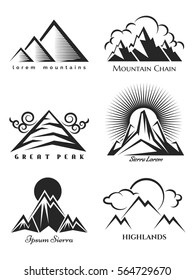 Mountain logo set isolated on white background. Vector nature labels collection