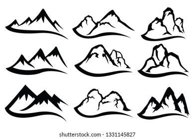 Mountain logo set with rivers flowing from vector.