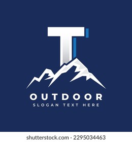 Mountain logo silhouette with letter, Mountain illustration, outdoor adventure logo template, hill