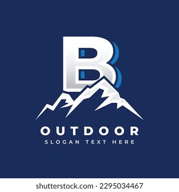 Mountain logo silhouette with letter, Mountain illustration, outdoor adventure logo template, hill