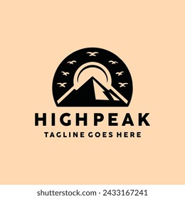 Mountain Logo Silhouette Vector, High Peak Icon Symbol, Adventure Creative Vintage Graphic Design