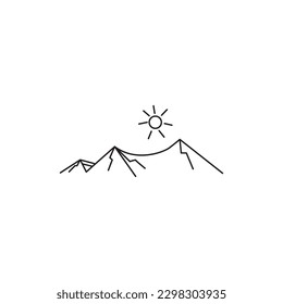 mountain logo simple circle line design sunset vector