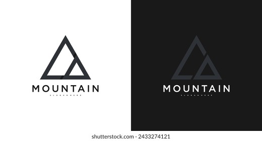 Logotipo de montaña con estilo de arte de línea simple. Vector Premium