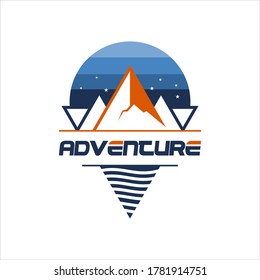 mountain logo simple river creek and compass, sky nature hill vector design illustration template 
