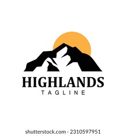 Mountain Logo, Simple Silhouette Design, Nature Landscape Vector Icon, Illustration Template