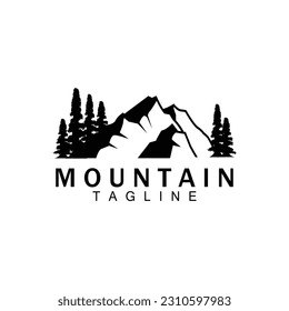 Mountain Logo, Simple Silhouette Design, Nature Landscape Vector Icon, Illustration Template