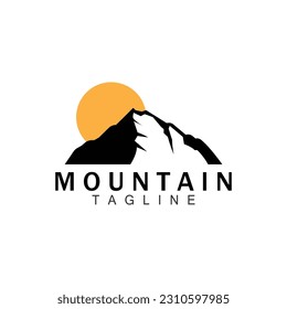 Logotipo de montaña, diseño de silueta simple, icono de vectores de paisaje natural, plantilla de ilustración