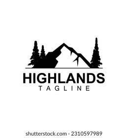 Mountain Logo, Simple Silhouette Design, Nature Landscape Vector Icon, Illustration Template