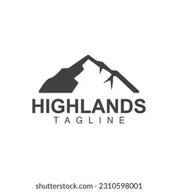 Mountain Logo, Simple Silhouette Design, Nature Landscape Vector Icon, Illustration Template