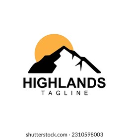 Logotipo de montaña, diseño de silueta simple, icono de vectores de paisaje natural, plantilla de ilustración