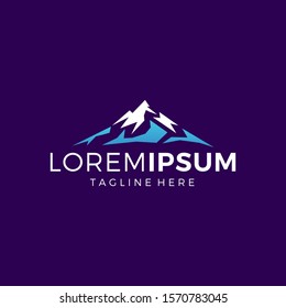 Mountain logo with snow. Powerful and strong icon for adventure, outdoor, expedition, nature industry.