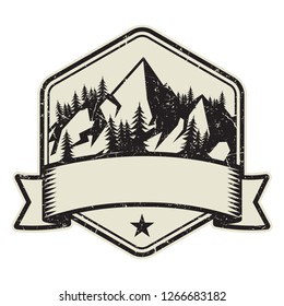 Mountain logo, stamp or symbol design template, vector illustration