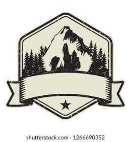 Mountain logo, stamp or symbol design template, vector illustration