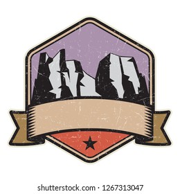 Mountain logo, stamp or symbol design template, vector illustration