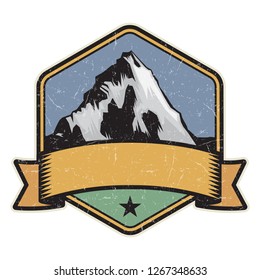 Mountain logo, stamp or symbol design template, vector illustration