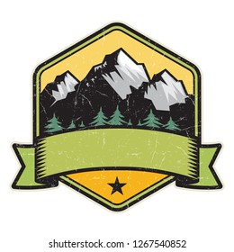 Mountain logo, stamp or symbol design template, vector illustration
