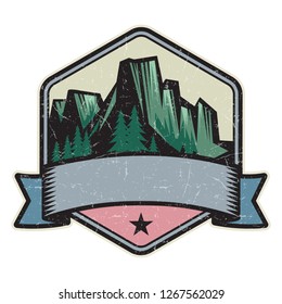 Mountain logo, stamp or symbol design template, vector illustration
