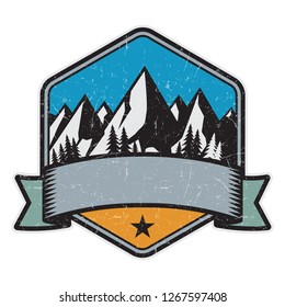 Mountain logo, stamp or symbol design template, vector illustration