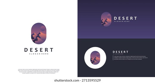 Logotipo de montanha com um estilo de deserto sutil, atmosfera tardia, aventura ao ar livre, design gráfico vetorial.