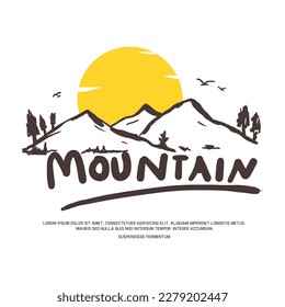 A mountain logo with the sun in the background
