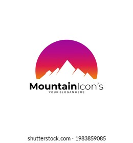 Mountain logo and sun design combination, flat style