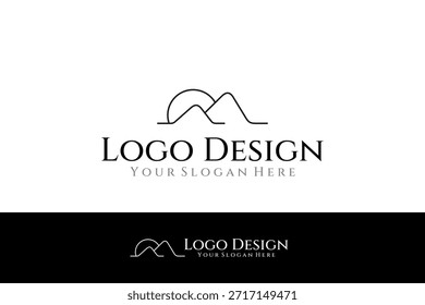 Logotipo de montaña con sol en estilo de diseño lineal minimalista
