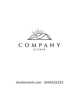 Logotipo de montaña con rayos de sol en estilo de diseño lineal minimalista