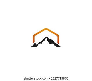 Mountain logo sun vector icon 
