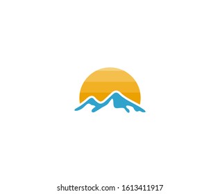 Mountain logo sun vector icon 