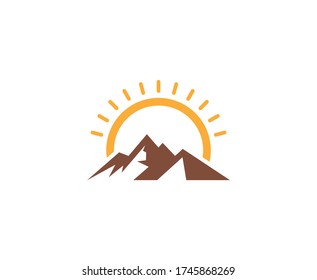 Mountain logo sun vector icon 