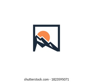 Mountain logo sun vector icon 