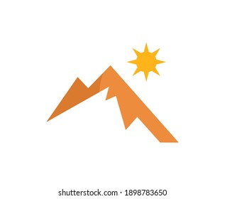 Icono del vector de sol del logo de la montaña 