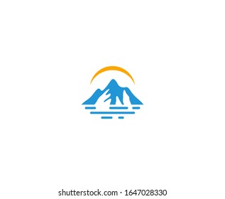 Mountain logo sun water vector 
